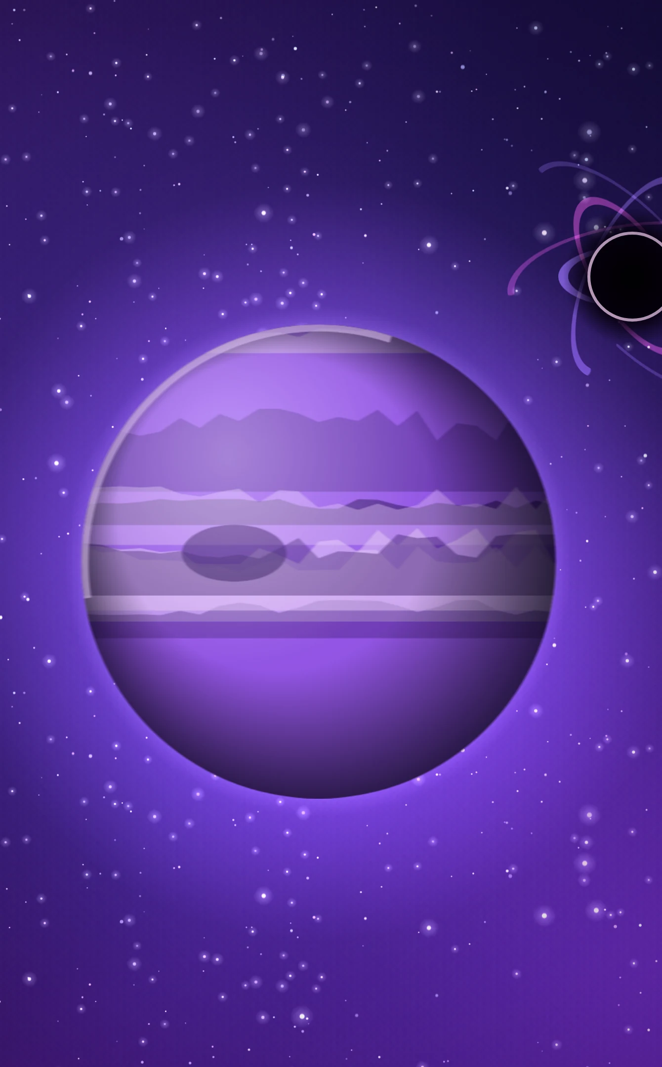 Violet Void, a purple planet beside a black hole