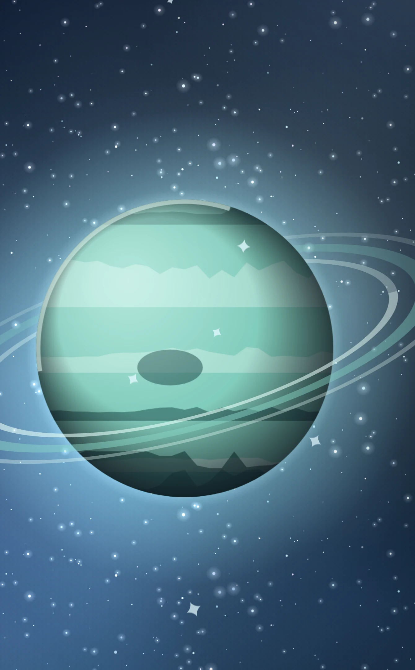 Frost Halo, a pale green ringed planet
